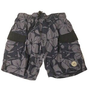 Ron Jon Swim Trunks/Shorts/Bathing Suit~Mens L Large~Black/Gray~Hawaiian Floral